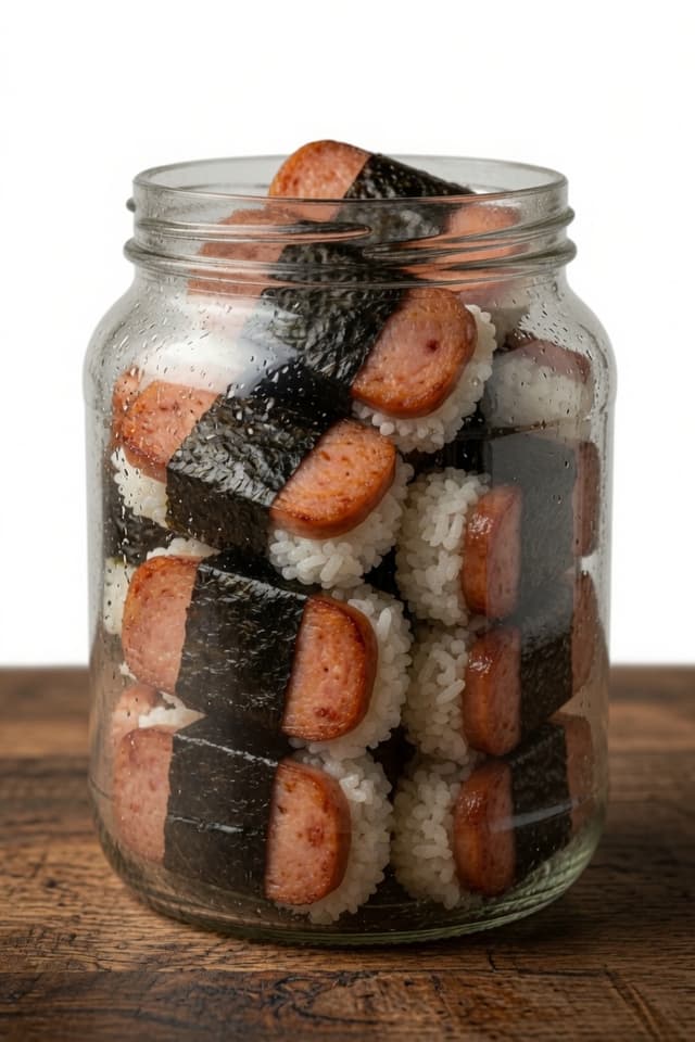 A jar packed with Spam musubi